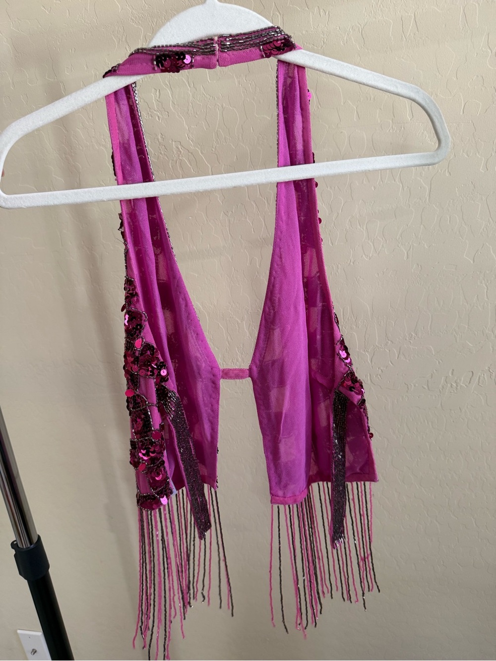 Nasty Gal Hot Pink Sequin Fringe Halter - Picture 3 of 4
